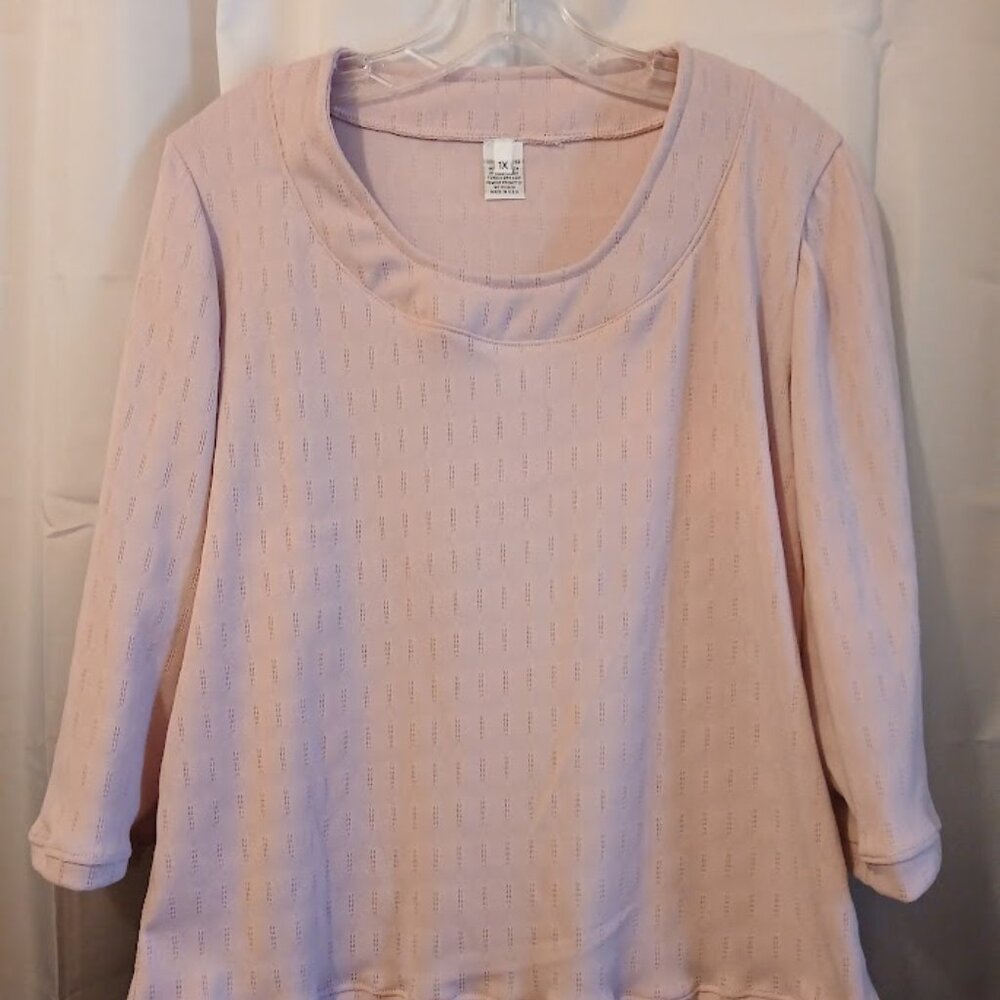 New Scoop neck Textured Knit T-shirt top womens Plus 1X Lilac Pink Purple 3/4 sl